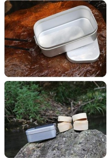 Pazly Buharlı Katlanır Soba Dış Mekan Piknik Tencere Bento Kutu Seti Gümüş