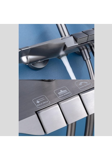 Piyano Gri Robot Tepe Duş Seti Yağmur Tepe Banyo 4 Tuşlu Batarya Dahil Antrasit Duş Seti Antrasit