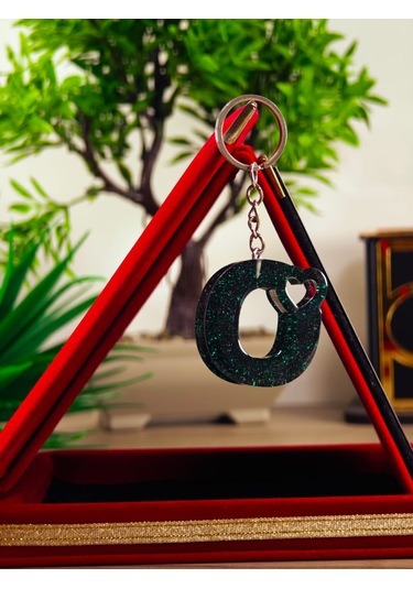 Harfli Anahtarlık Epoksi Kişiye Özel Yapım El Yapımı Harf Anahtarlık Kalp Model Özel Tasarım Hediyelik Ürün Kalp Desenli Simli Anahtarlık Beyaz - Yeşil