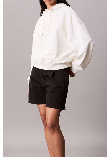 Kadın Kapüşonlu Nakış Logolu Sweatshirt - Ekru Tofu