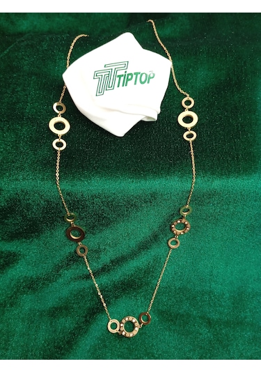 Tiptop/ Halka Zirkon Taşlı Gold Çelik Kolye altın