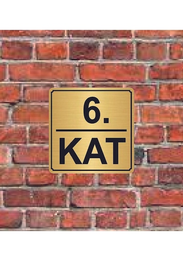 6. Kat Yazılı Metal Yönlendirme Levhası 15x15 Cm Altın