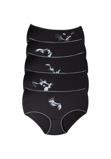 Alya Underwear Kadın Büyük Beden Külot Battal Full Brief, Yüksek Bel 5xl, 6xl, 7xl 5 Farklı Renk 1 Pakette Siyah P13