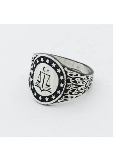 925 Ayar Gümüş Adalet Terazili Oval Kasa Taşsız Erkek Yüzük Gümüş