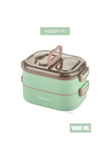 Vagonlife 1 L İki Kat Üç Bölme Paslanmaz Çelik Bento Lunch Box Sos Kaseli Mode