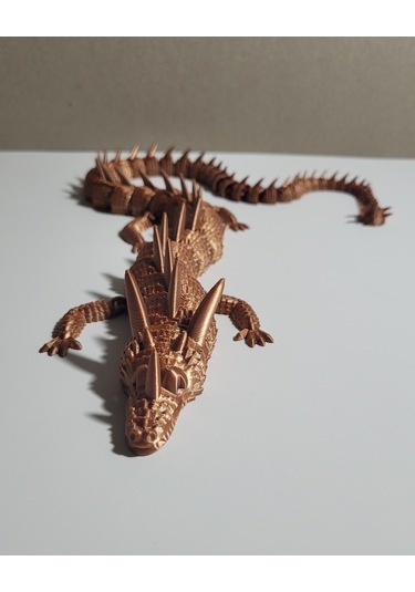 55 Cm Bakır Renkli Dev Ejderha Figürü 3d Baskı Ejderha Heykeli Metalik Görünümlü Tasarım