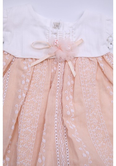 Dantelli Bayramlık Bebek Çocuk Jile Elbise Somon 12751