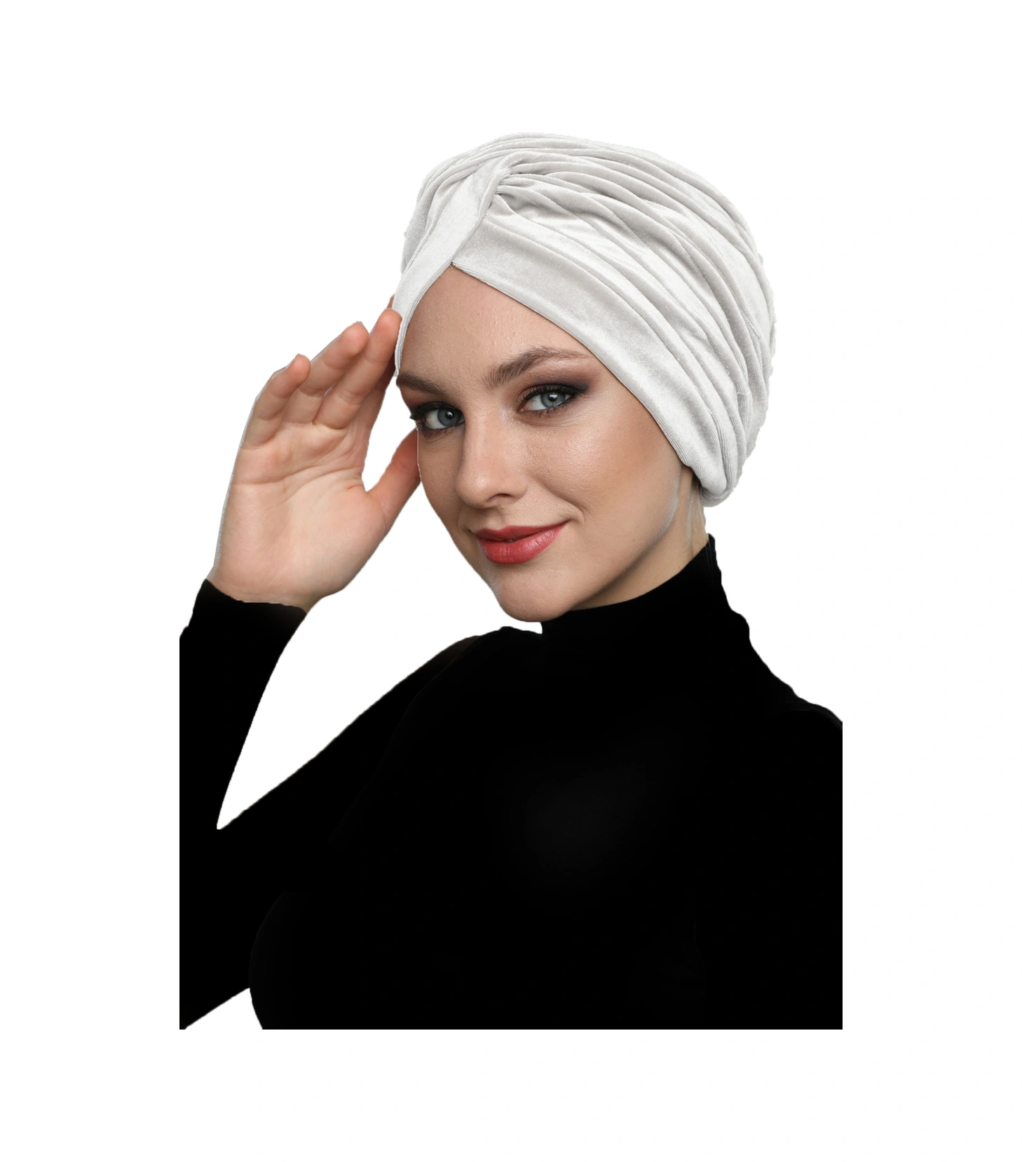 Kadife Çapraz Krem Hazır Türban Tesettür Bone Krem