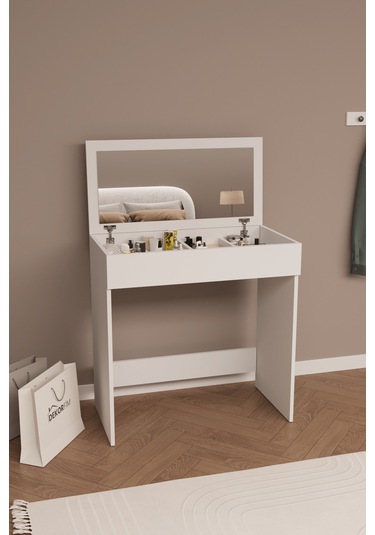 Df02114 Kapaklı Aynalı Bölmeli Makyaj Masası Beyaz