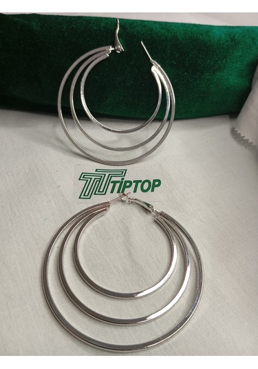 Tiptop/ Üç Katlı Gümüş Renk Çrlik Halka Küpe Gümüş