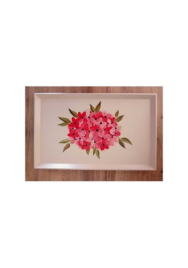 El Boyaması Küçük Boy Ahşap Tepsi Pudra Pembe