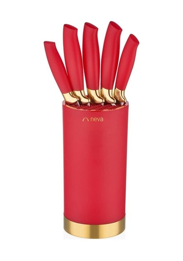 N3242 Pitaya Silindir 6 Lı Bıçak Seti Gold- Kırmızı Altın- Kırmızı
