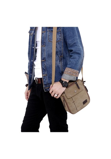 Günlük Trend Çok Bölmeli Kanvas Postacı Omuz Çantası Mh6662 Kahverengi