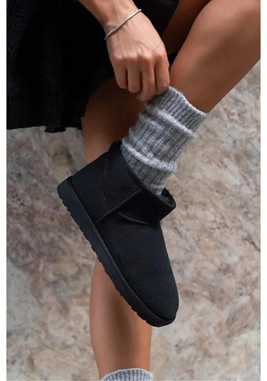 Pierre Cardin 52126 Süet İçi Kürklü Mini Boy Bilekte Kısa Kadın Bot Siyah