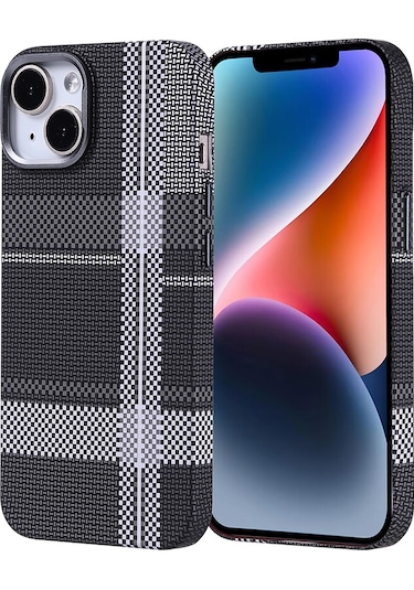 İphone 13 Uyumlu Kılıf Magsafe Şarj Özellikli Karbon Fiber Görünümlü Zore Nekst Kapak - Gri-siyah Gri