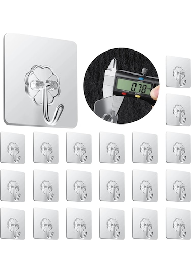 Vkemall 20 Adet Şeffaf Otomatik Yapışkan Duvar Kanca - Ev Dekoru İçin Dayanıklı Ve Şeffaf Tasarım, Kolay Kurulum