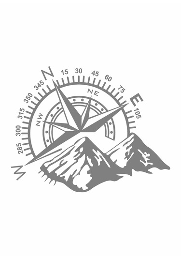 Pusula Ve Dağ Sticker, Off Road Kamp Adventure Kamp Sticker, Araba Oto Karavan Pickup Sticker 02522 15x12 Cm