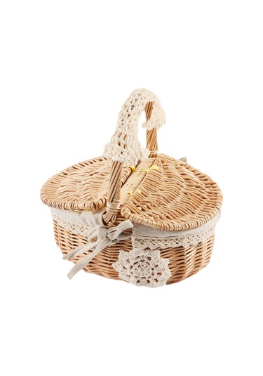 Xiaaokeji Sepet Hasır Kamp Piknik Sepeti Ve Ahşap Hasır Piknik Sepeti Kahverengi