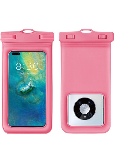 Mufunye Genel Telefon Su Geçirmez Çantası, Çift Katlı Sponge İle Yüzme Dalış İçin, 99% Model Uyumlu, Transparan Büyük Boy, Macaron Pembe