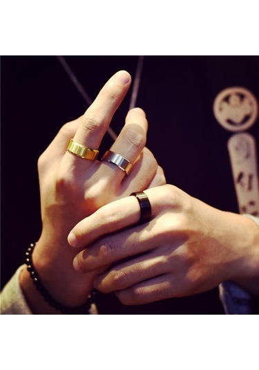 Siyah Basit Unisex Aşıklar Paslanmaz Çelik Ayna Parmak Yüzük Takı Hediyeler Siyah