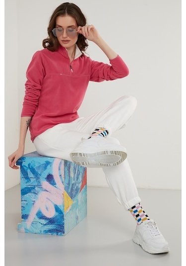 Lela Slim Fit Yumuşak Dokulu Anti-Pilling Tüylenme Yapmayan Yarım Fermuarlı Bayan Polar 5907000 Pembe