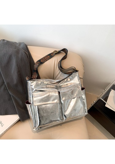 Banliyöyük Kapasiteli Tote Çanta Vintage Omuz Çantası Güş GÜMÜŞ Gümüş
