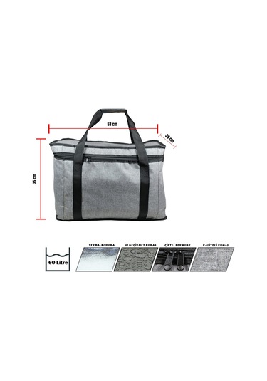 Wolfish Termal Çanta 60 Lt Sıcak Soğuk Koruma Piknik Seyahat Kamp Gri