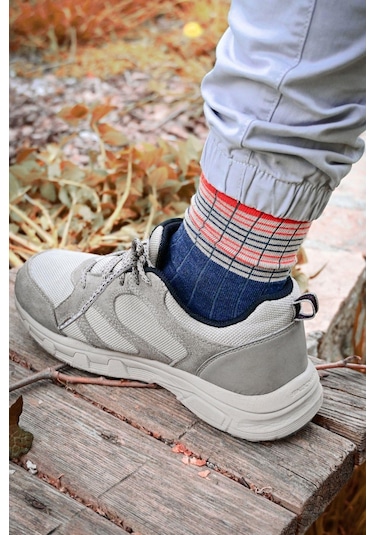 Erkek Lacivert-mercan Çizgili Soket Çorap Lacivert