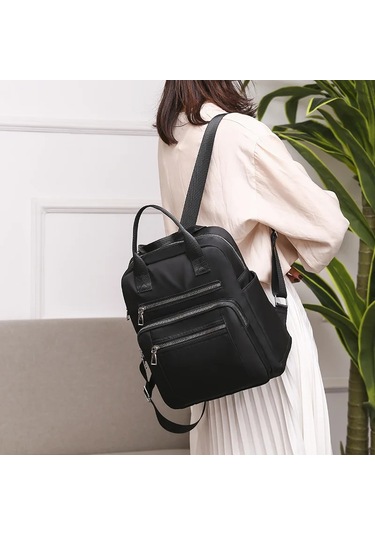 Lixiaqu01 Kadın Sırt Çantası Seyahat Rahat Su Geçirmez Oxford Siyah