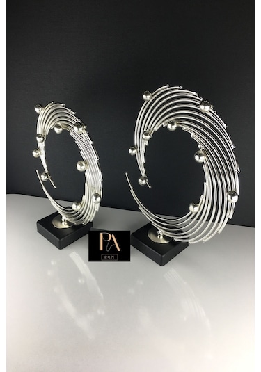 Gümüş 2'li Ofis Metal Aksesuar Biblo Ev Salon Dekorasyon Obje