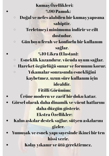Mrmpro Kadın Lacivert Fitilli Görünümlü Kalın Askılı Basic Atlet Body %95 Pamuk Limon Sarı