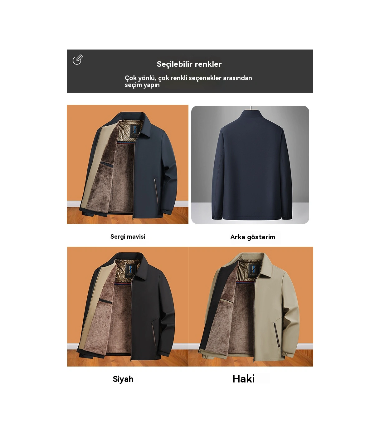 Yeni Kış Kadife Kalınlaştırılmış Orta Yaşlı Erkek Ceketi İş Yaka Ceketi Siyah