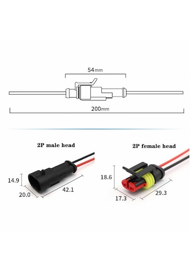 2 Pin Kablolu Su Geçirmez Konnektör Çift Ip65 200mm Kilitli