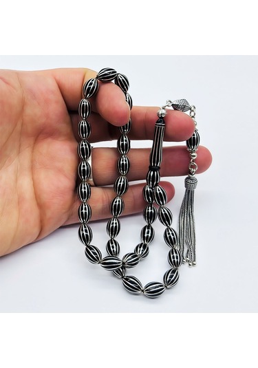 12 Li Karpuz Dilimi İşlemeli Erzurum Oltu Taşı Tesbih