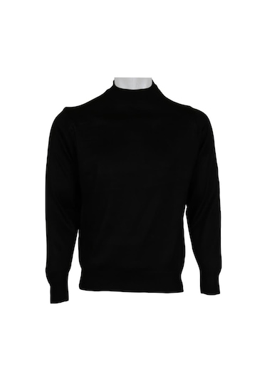 Erkek Siyah Kazak Yarım Balıkçı Yünlü Klasik Normal Kesim Rar0079