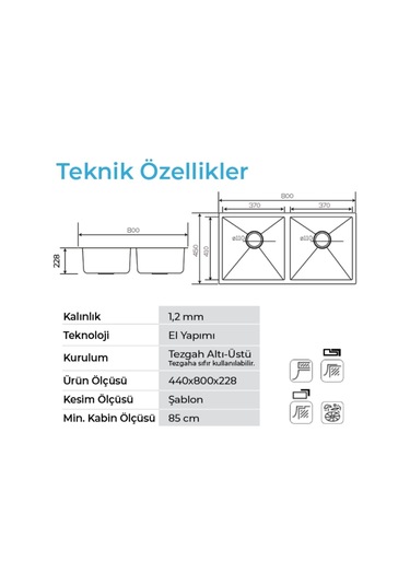 Crauf Stella 4580 Pvd Inox 2 Gözlü Paslanmaz Çelik Mutfak Eviyesi Inox