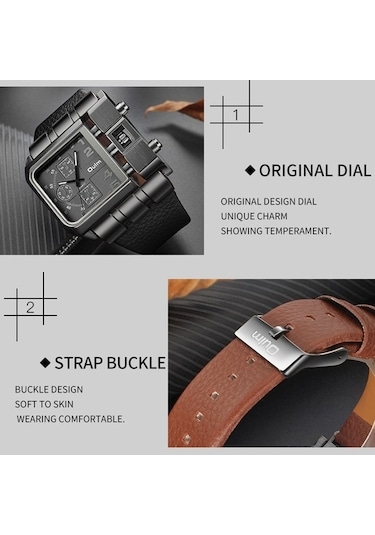 Novahub Oulm 3364 Erkek Kadran Deri Kemer Kuvars Saat Beyaz Çok Renkli, Kırmızı Model Çok Renkli