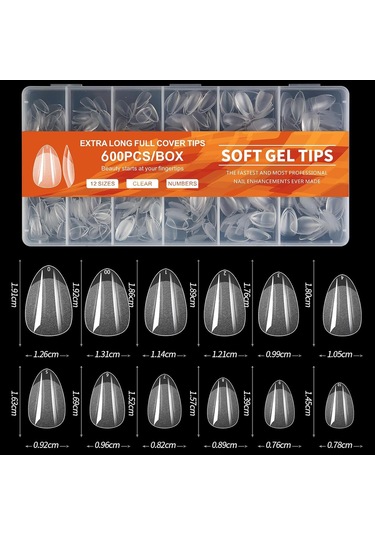 Shineyee Yarım Mat Yumuşak Jel Tırnak Seti 600 Adet İz Olmayan Pmma Tırnak Ucu, Doğal Tırnaklara Uyumlu, Farklı Boyutlar, Dıy Manikür İçin