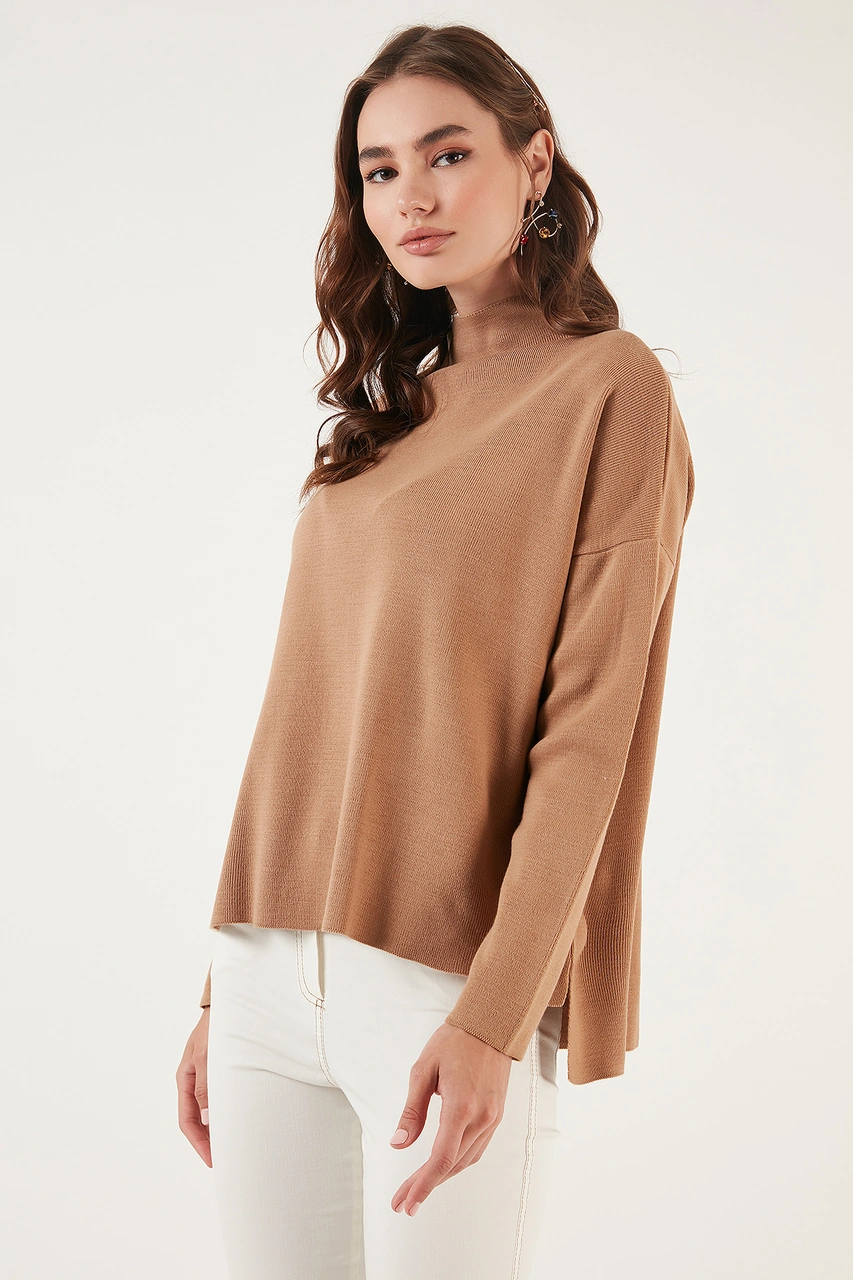 Lela Pamuklu Arkası Uzun Dik Yaka 2'Li Paket Triko Bayan Kazak 4615002S2 Benetton-Camel