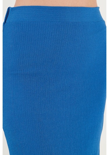 Lela Yüksek Bel Yırtmaçlı Dar Kesim Midi Bayan Etek 5865600 Saks