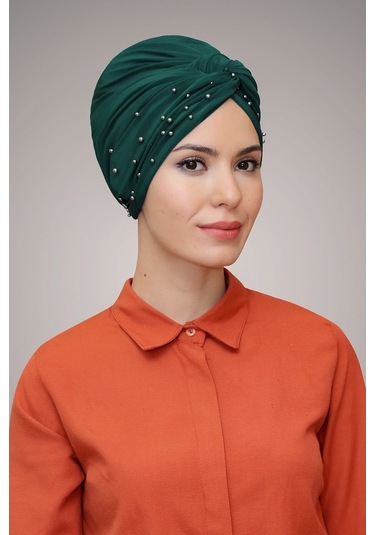 Zümrüt Pratik Dolama Tesettür Bone Sandy Kumaş Boncuklu 1870_37 Zümrüt