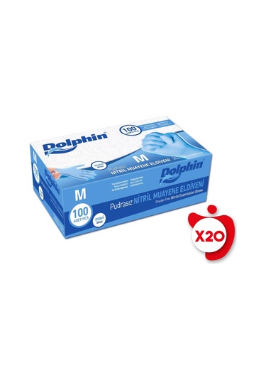 Dolphin Pudrasız Nitril Muayene Eldiveni M Beden Mavi 100'lü 20 Paket