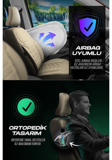 Bej - Bej Panda Manavgat Serısı Lakos Kumaş Oto Koltuk Kılıfı - Tam Set