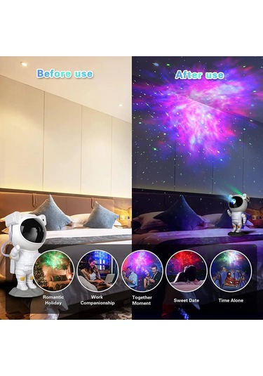 Yeni Taşınabilir Astronot Görünüm Projeksiyon Gece Lambası Beyaz