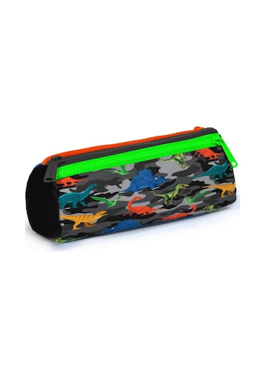 Coral High Kids Siyah Gri Dinozor Desenli Üç Bölmeli Kalem Çantası 22044