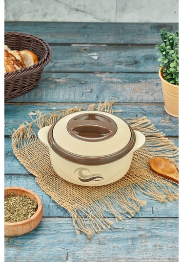 3149 Yemek Termosu - Sızdırmaz Kilitli Kapak Saklama Kabı Paslanmaz Çelik Sefertası 1000 Ml - Bej Bej