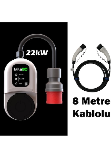 Milego 22kw Şarj İstasyonu 8 Metre Kablolu Set Mobil Taşınabilir Elektrikli Araç Şarj Ünitesi 22 Kw
