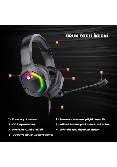 Lecoo HT403 USB Kablolu RGB Mikrofonlu Kulak Üstü Gaming Kulaklık