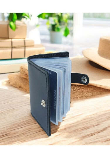 Cronder Hakiki Deri Şeffaf Bölmeli Kartlık Cüzdan Siyah