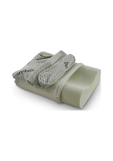 Bambu Kılıflı Medikal, Boyun Destekli Çift Taraflı Ortopedik Visco Visko Yastık 51x41x13-11cm 1350gr Beyaz - Yeşil